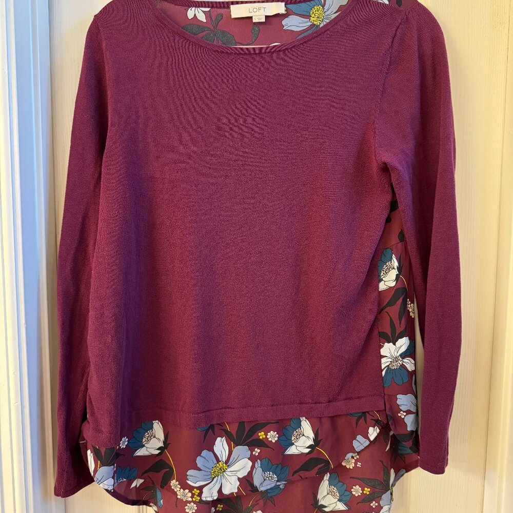 Loft Mixed Media long sleeve blouse, women, size S